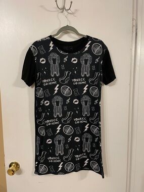 Redbubble Black Graphic Tee Dress with White Icons